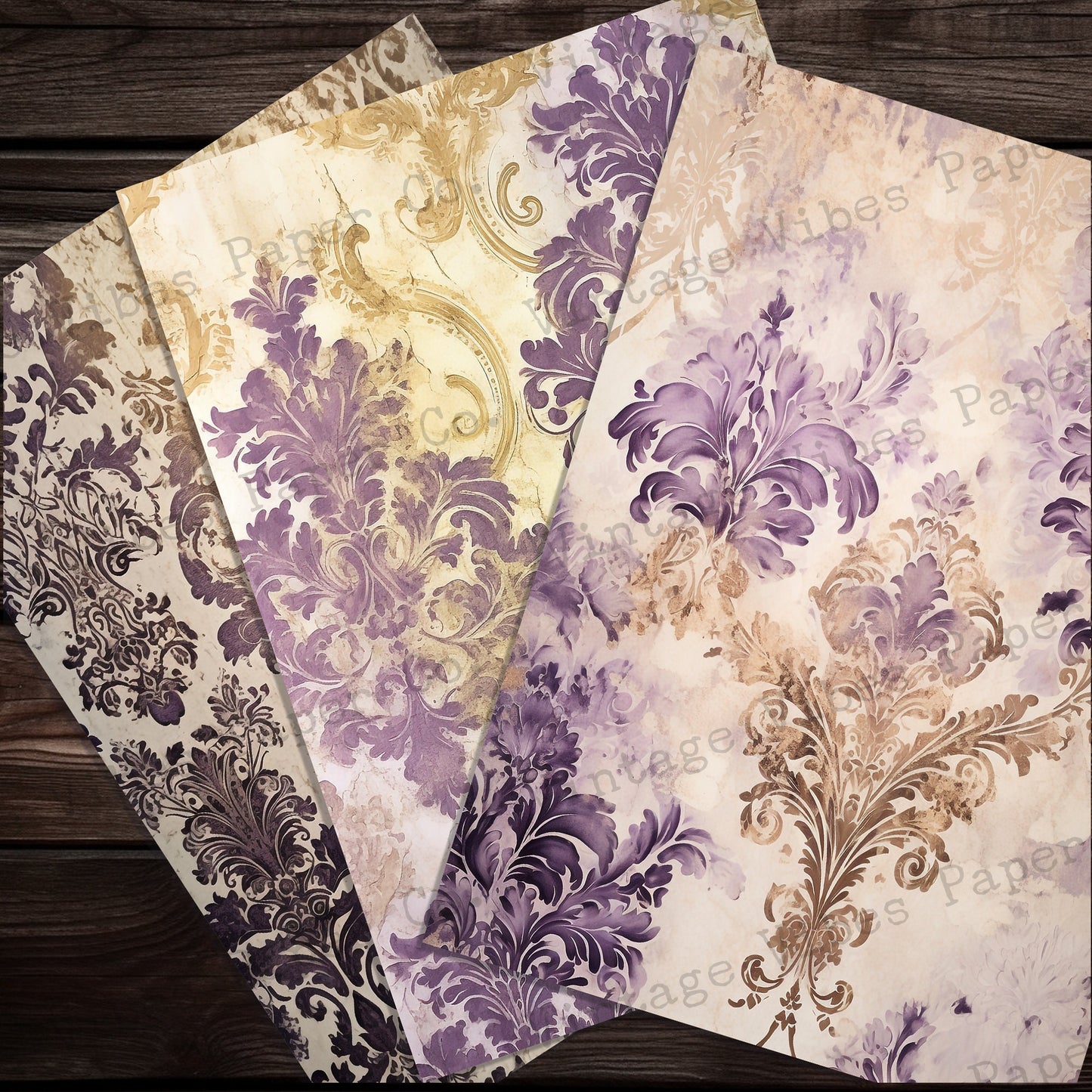 Junk journal papers Grunge Baroque purple, textured vintage junk journal papers, instant download printable digital junk journal paper kit