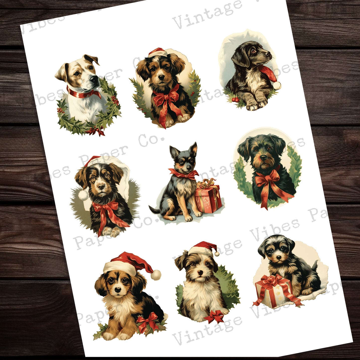 Christmas puppy junk journal fussy cuts, Festive dogs junk journal ephemera, collage cut outs, digital ephemera printable sheets