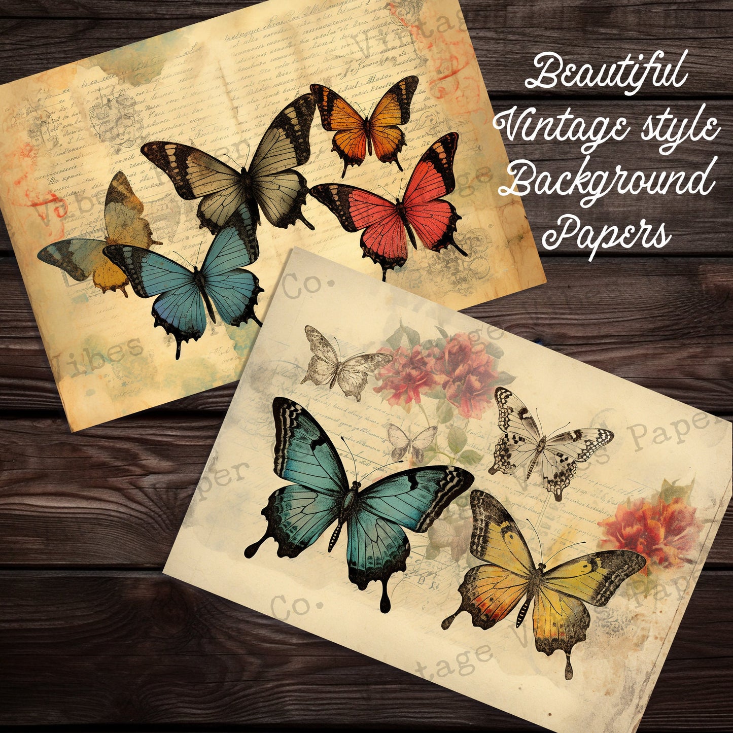 Junk journal mixed media vintage junk journal papers, digital printable butterfly paper pack junk journal kit, colourful insect papers set 3