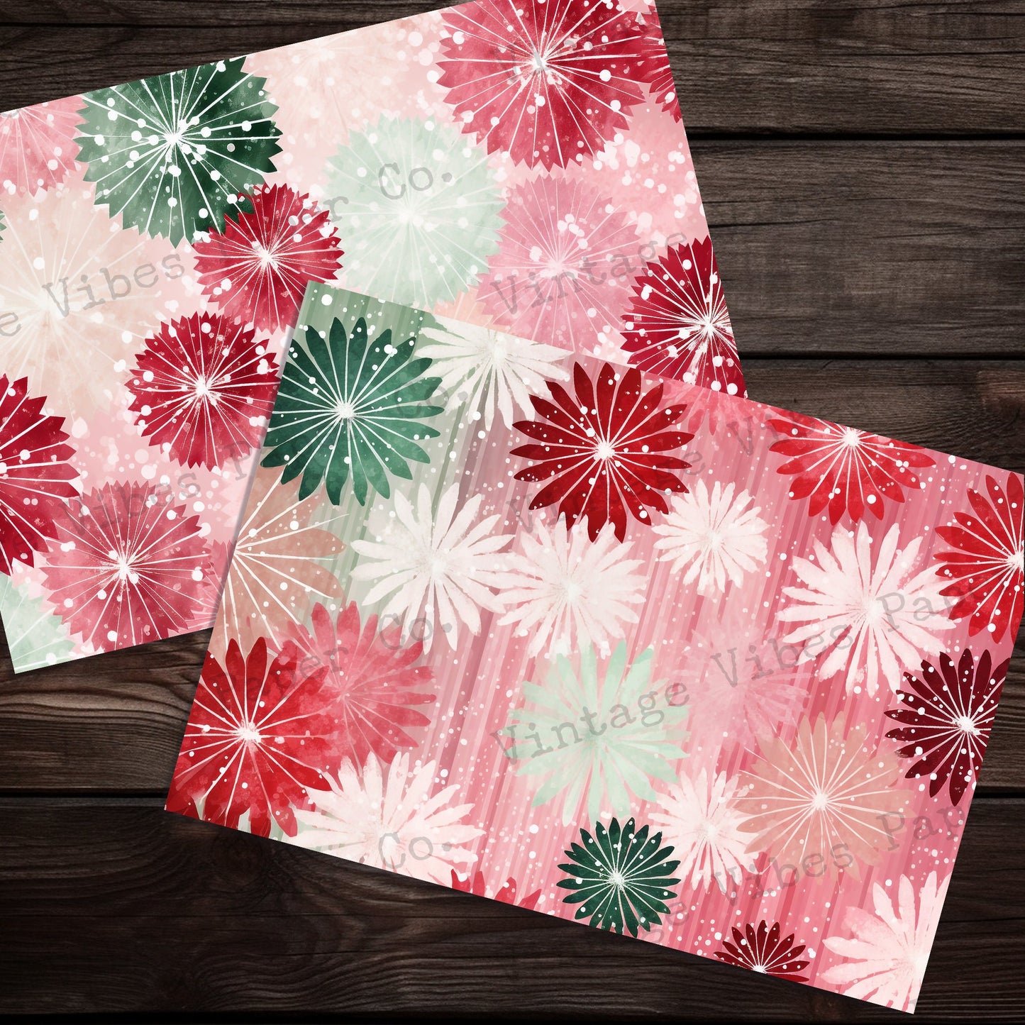 Christmas Junk journal papers grunge red & green starburst, winter junk journal paper kit digital printable Christmas grungy papers