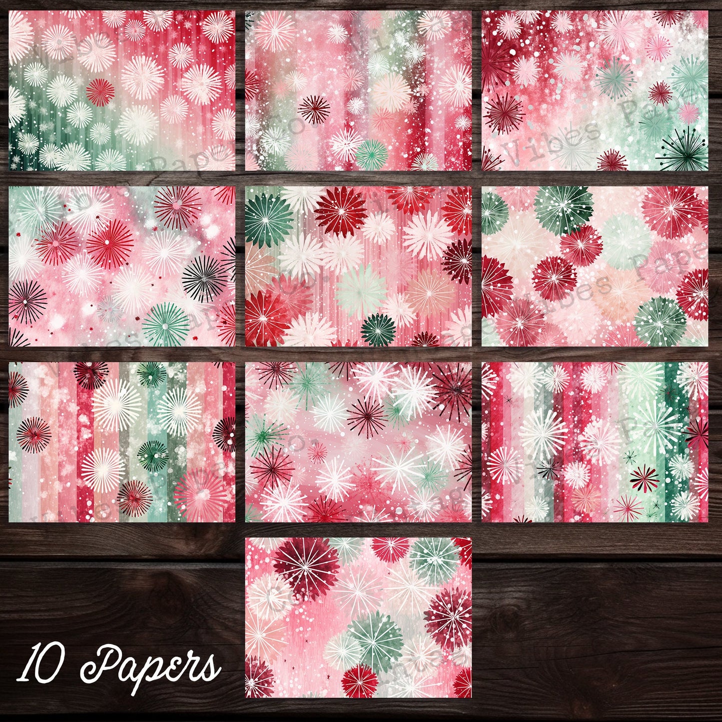 Christmas Junk journal papers grunge red & green starburst, winter junk journal paper kit digital printable Christmas grungy papers