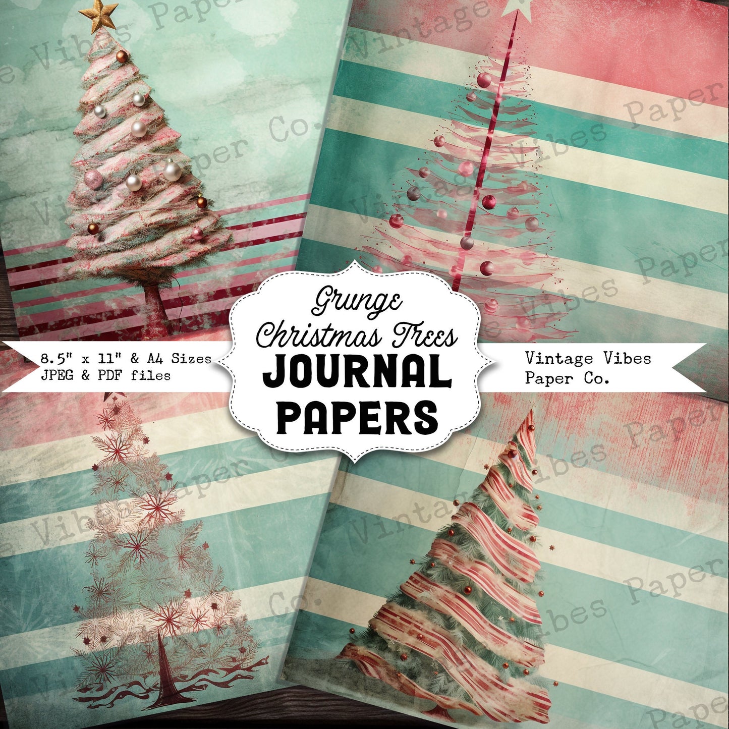 Christmas Junk journal papers grunge Christmas trees, winter junk journal paper kit digital printable Christmas pattern grungy papers