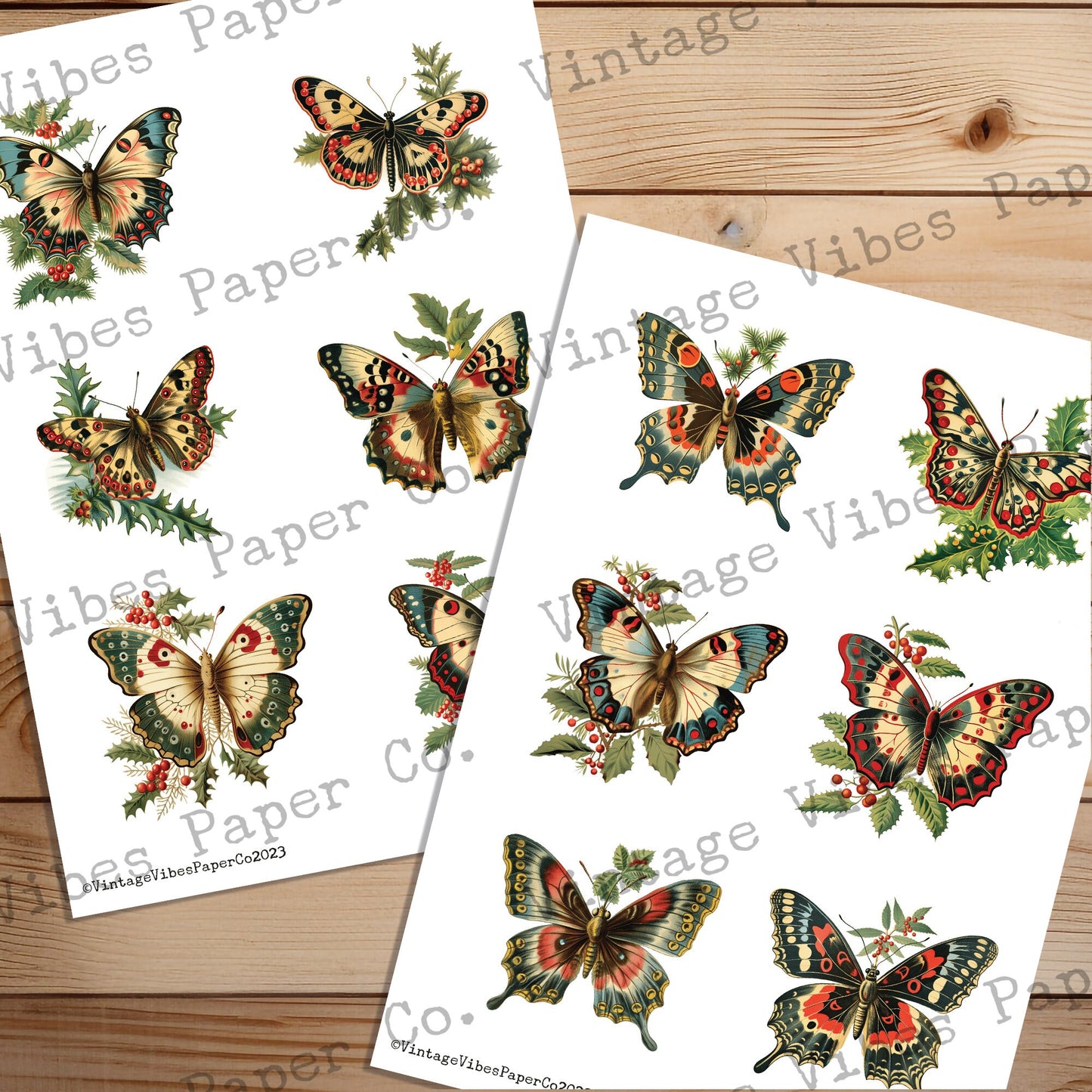 Junk Journal fussy cut ephemera festive butterflies, digital vintage butterfly ephemera for junk journals, digital printable embellishments