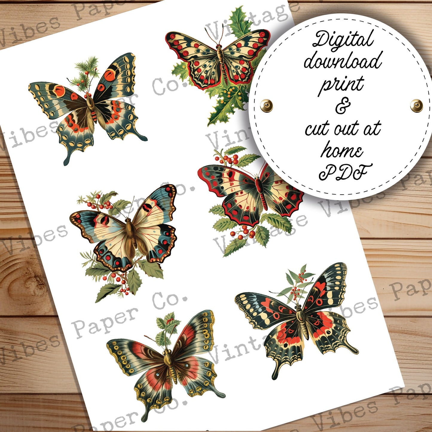 Junk Journal fussy cut ephemera festive butterflies, digital vintage butterfly ephemera for junk journals, digital printable embellishments