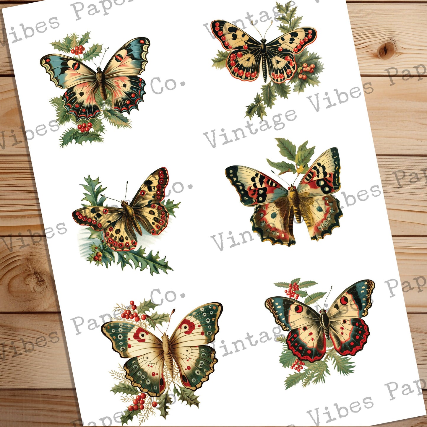 Junk Journal fussy cut ephemera festive butterflies, digital vintage butterfly ephemera for junk journals, digital printable embellishments