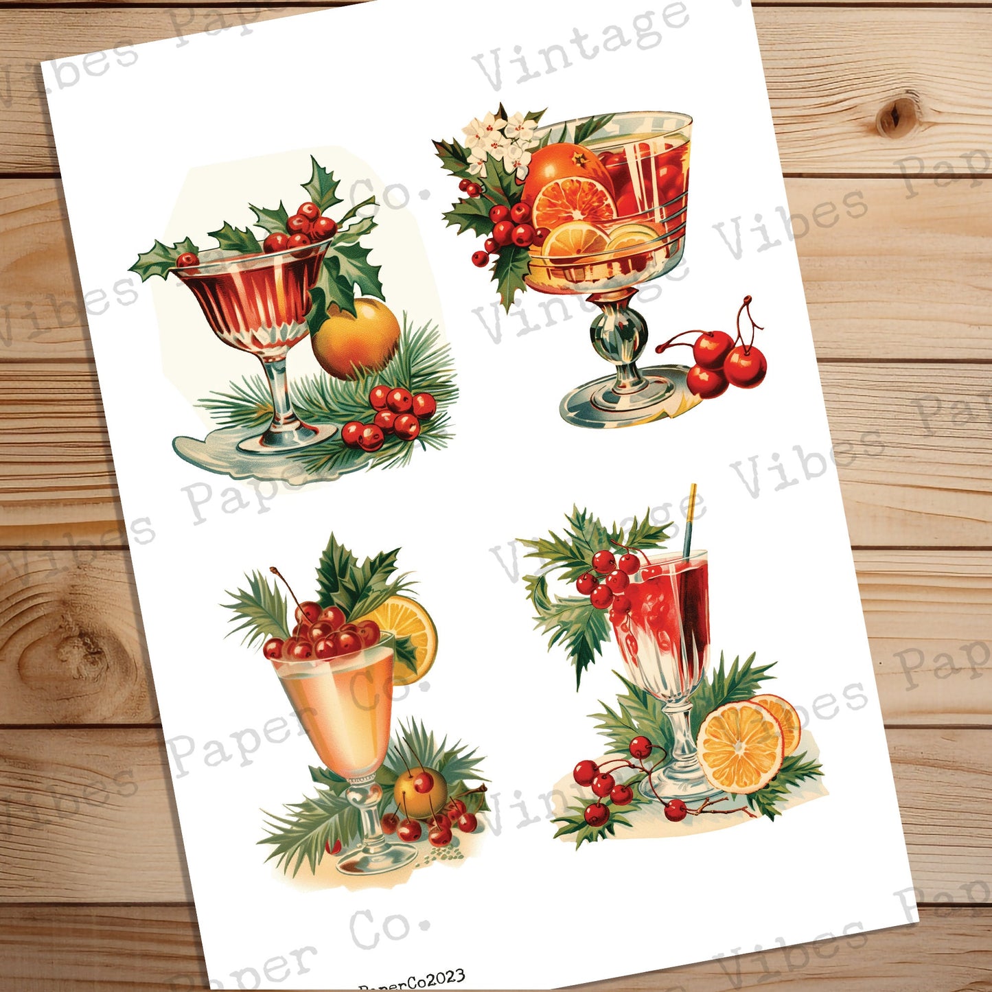 Junk Journal fussy cut ephemera festive cocktails, digital vintage style drinks ephemera for junk journals, digital printable embellishments