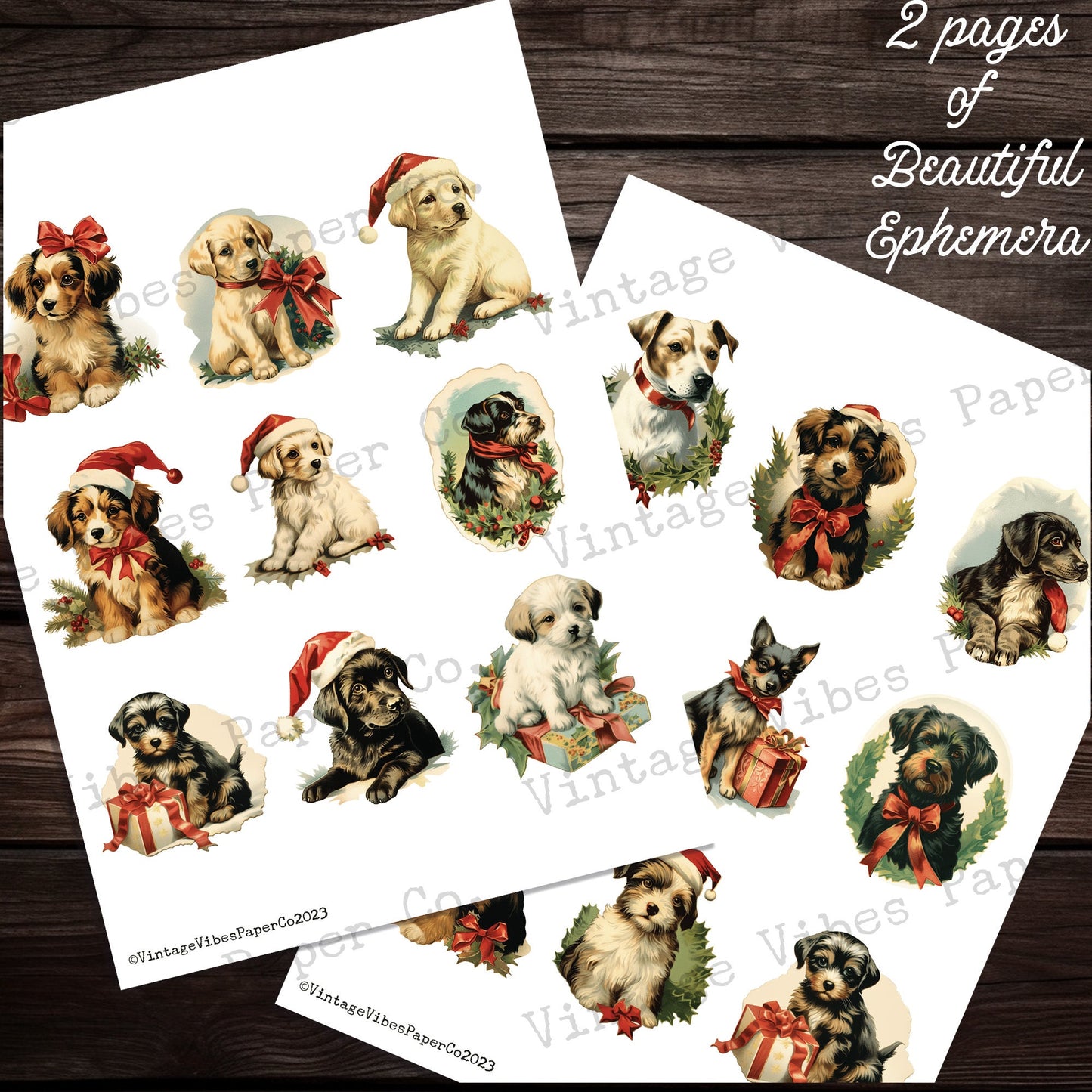 Christmas puppy junk journal fussy cuts, Festive dogs junk journal ephemera, collage cut outs, digital ephemera printable sheets