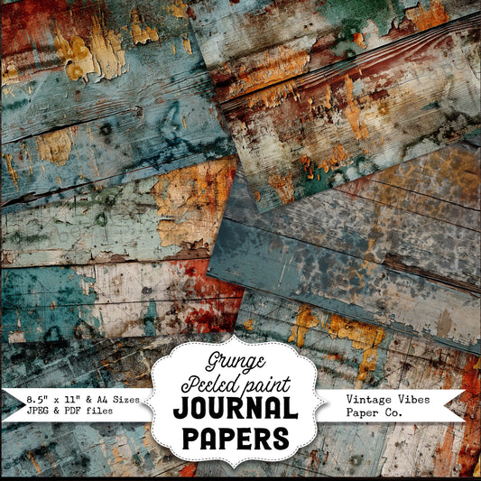 Junk journal printable papers Grunge peeled paint, distress mixed media digital background papers for junk journals, collage and mixed media