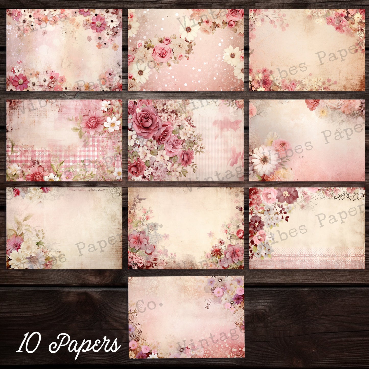 Junk journal digital paper pack soft pink florals, vintage collage sheet Pastel pink flowers, printable papers for scrapbooking and journals