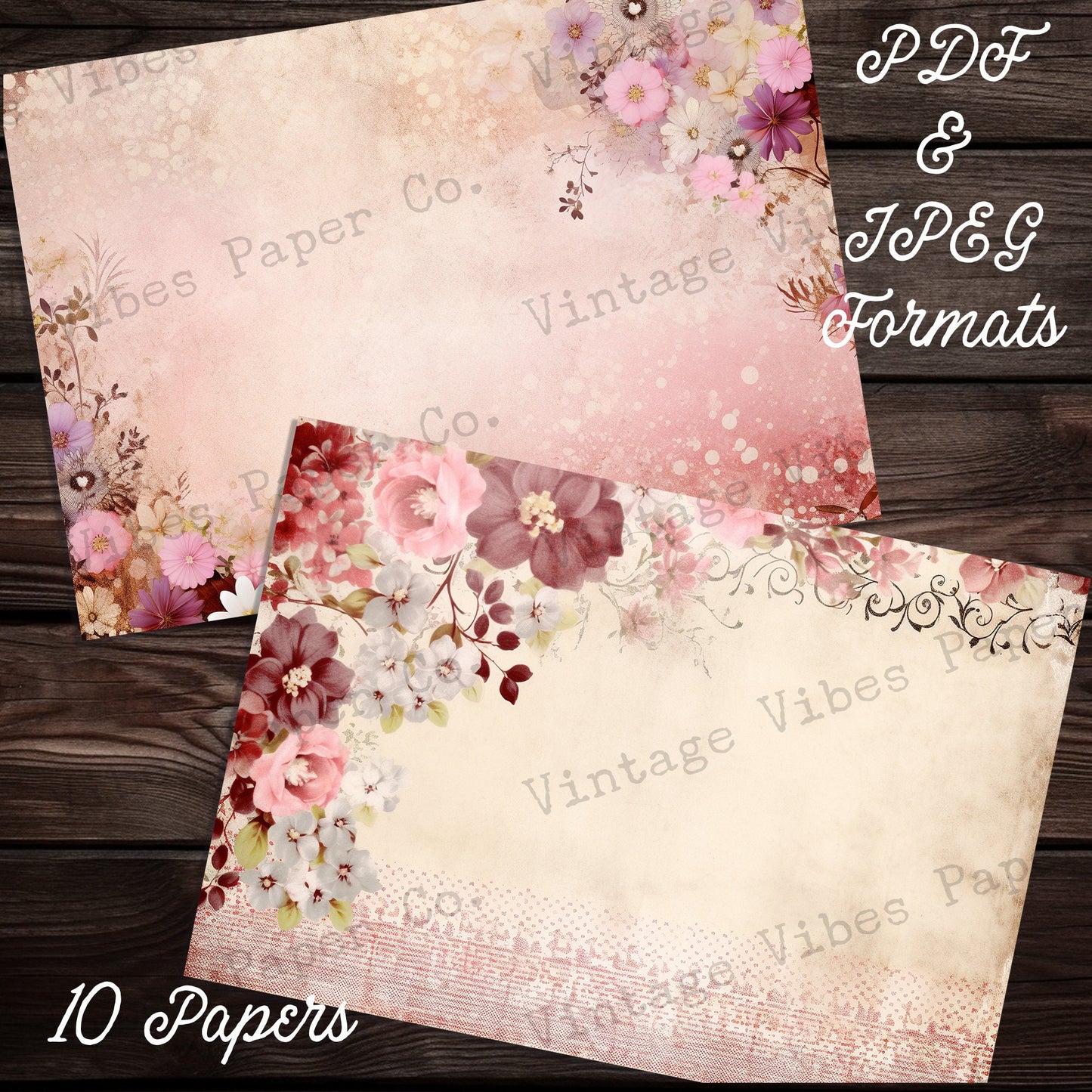 Junk journal digital paper pack soft pink florals, vintage collage sheet Pastel pink flowers, printable papers for scrapbooking and journals