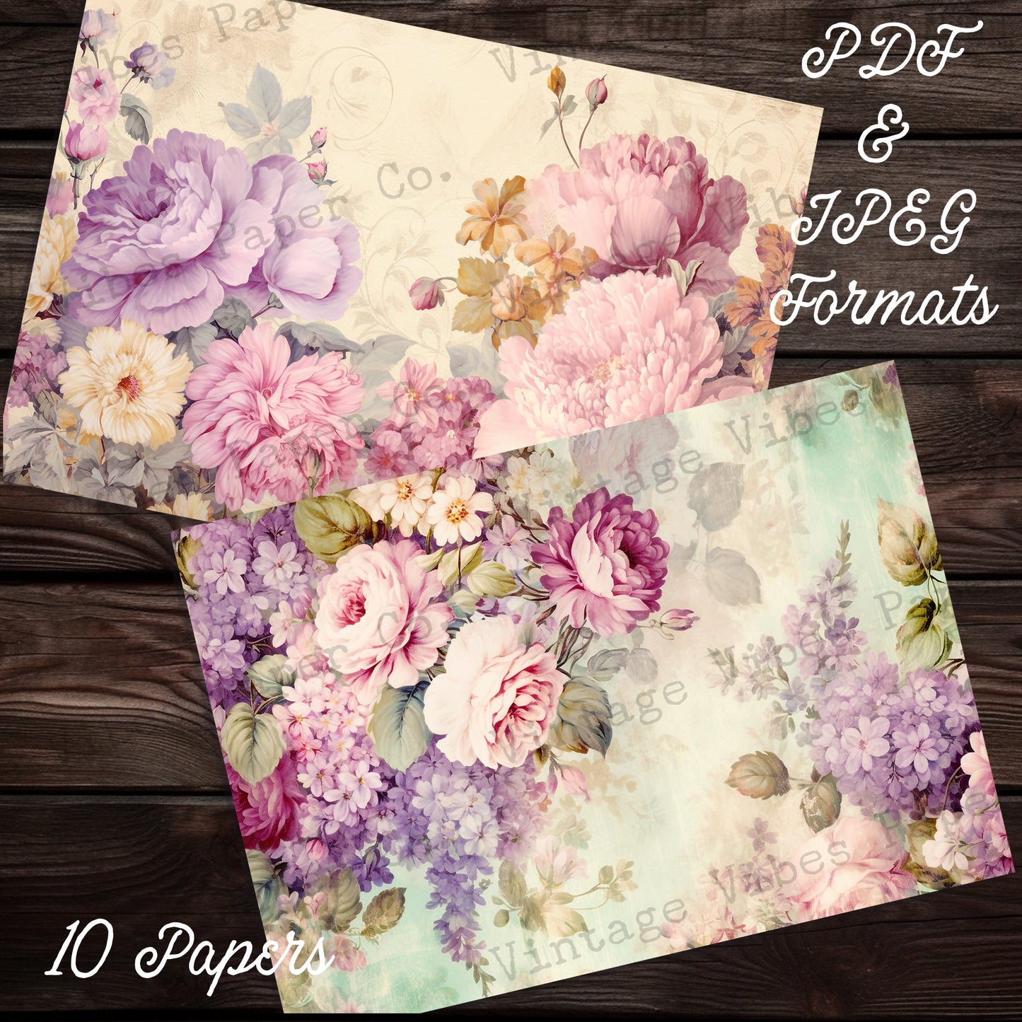 Junk journal digital paper pack spring florals lilac, vintage collage sheet hint of lilac flowers, printable papers for junk journal