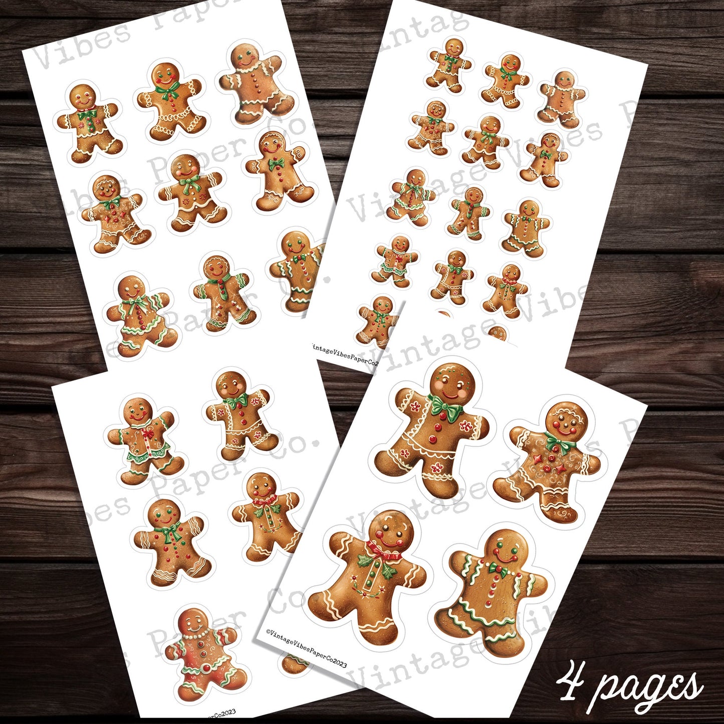 Christmas Gingerbread junk journal fussy cut ephemera sheets, festive christmas theme junk journal digital printable ephemera pack