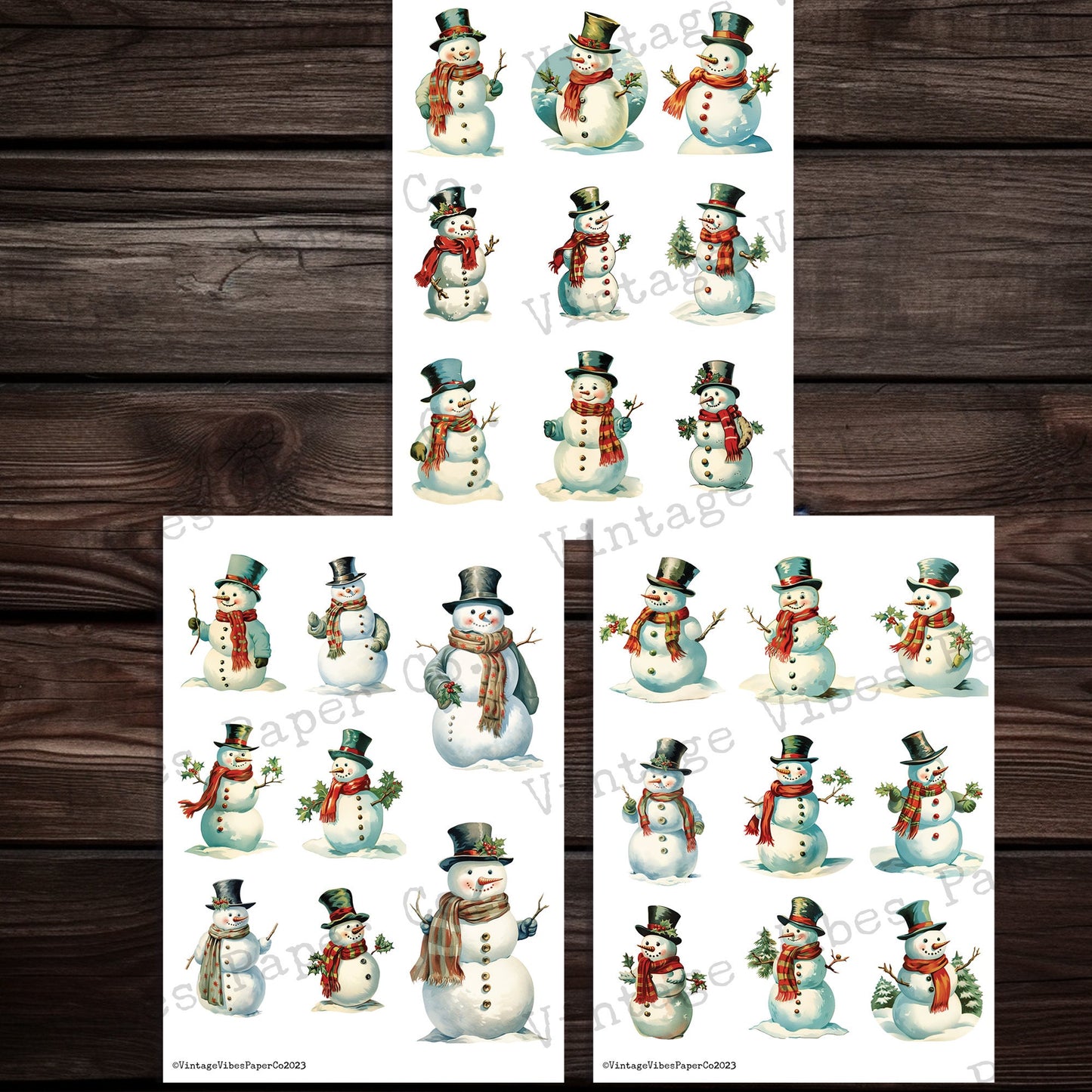 Christmas Snowman junk journal fussy cut ephemera sheets, festive Christmas theme junk journal digital printable ephemera pack