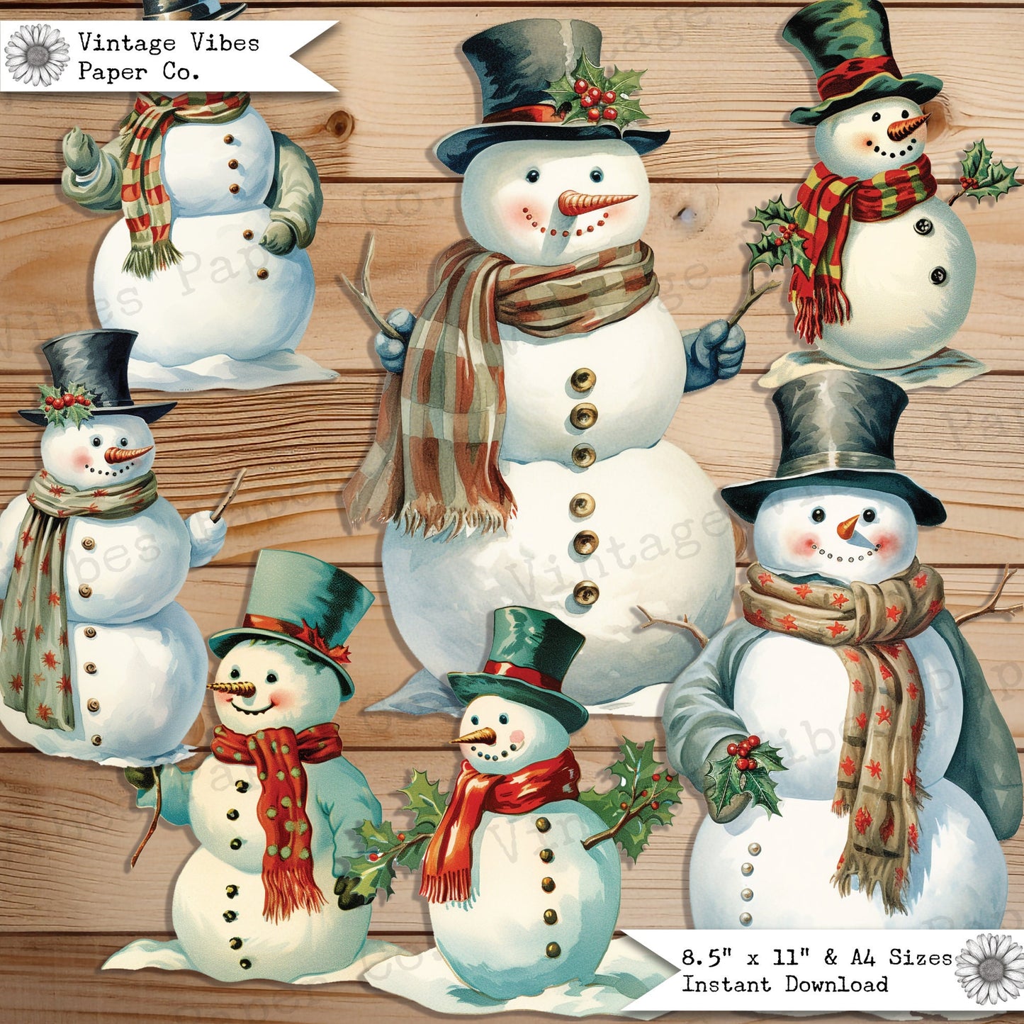 Christmas Snowman junk journal fussy cut ephemera sheets, festive Christmas theme junk journal digital printable ephemera pack