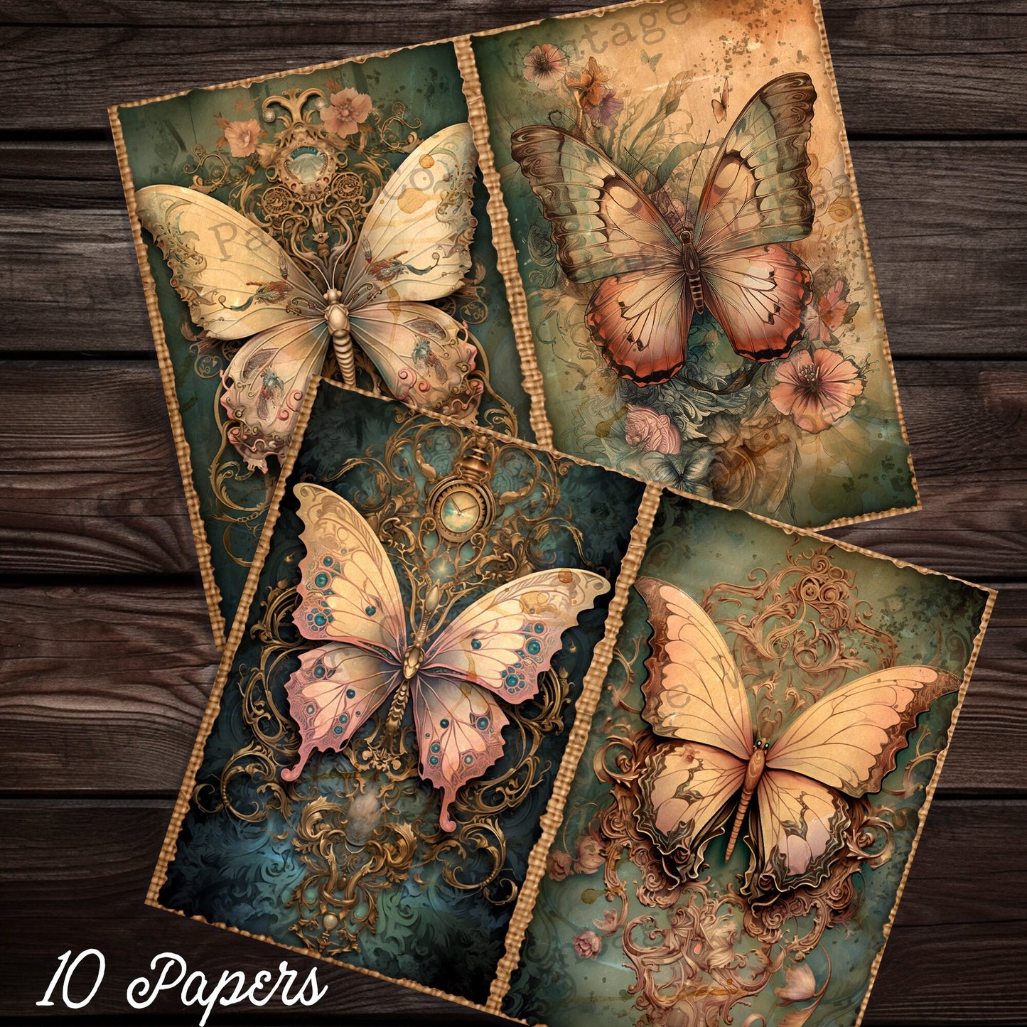 Dark Butterfly Junk journal pages, digital printable junk journal paper inserts, vintage steampunk butterflies for scrapbooking & Journals