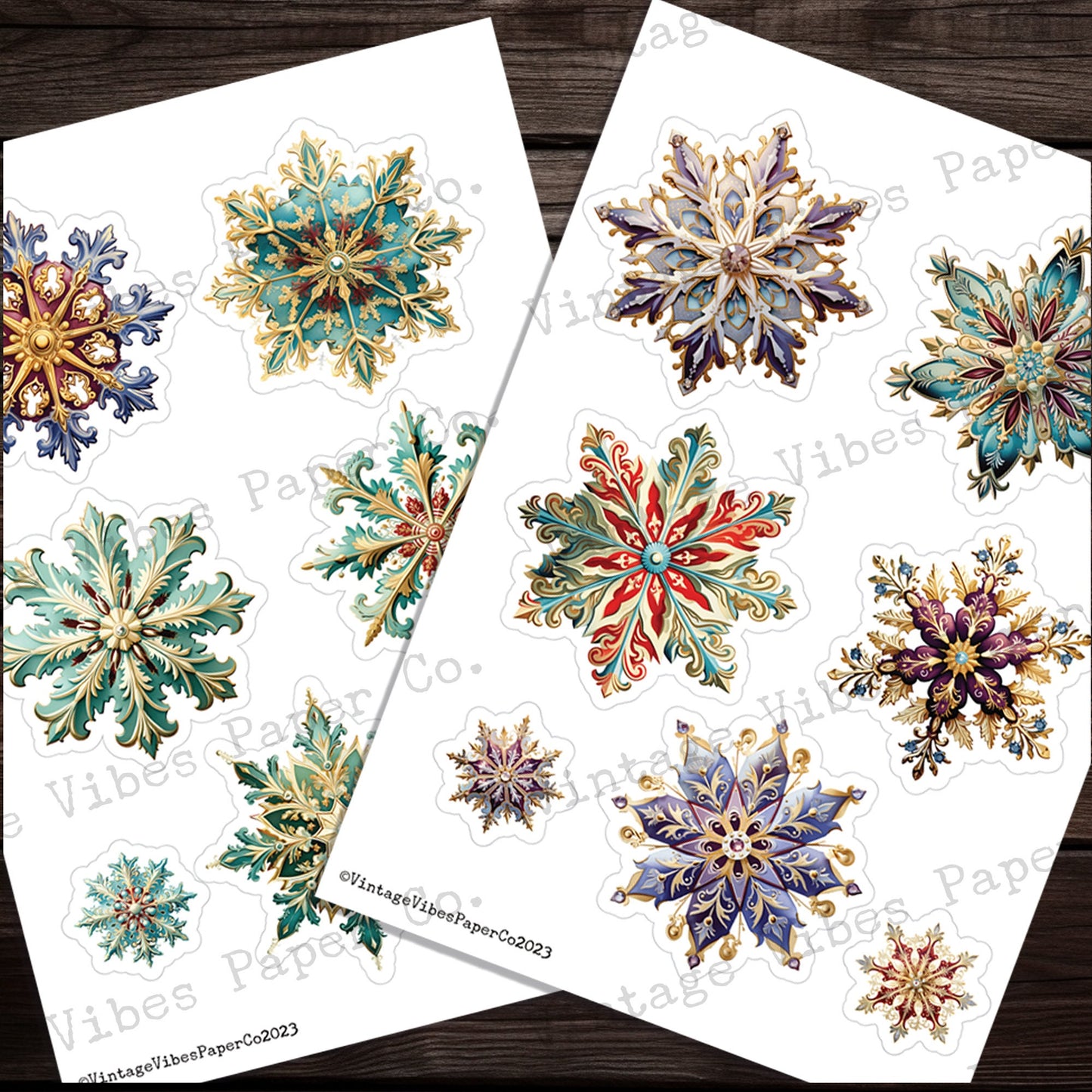 Junk Journal fussy cut ephemera Vintage Christmas snowflakes, digital vintage ephemera for junk journals, printable embellishment