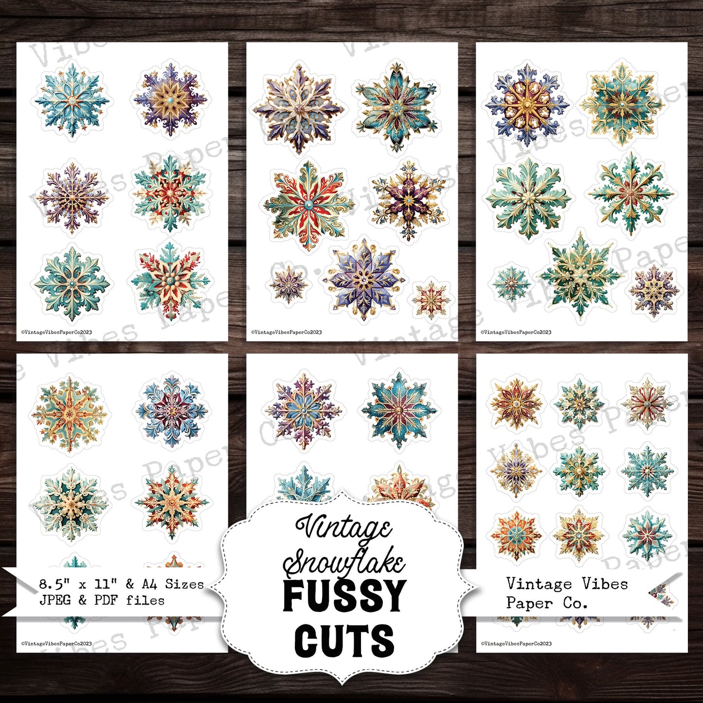 Junk Journal fussy cut ephemera Vintage Christmas snowflakes, digital vintage ephemera for junk journals, printable embellishment