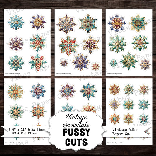 Junk Journal fussy cut ephemera Vintage Christmas snowflakes, digital vintage ephemera for junk journals, printable embellishment