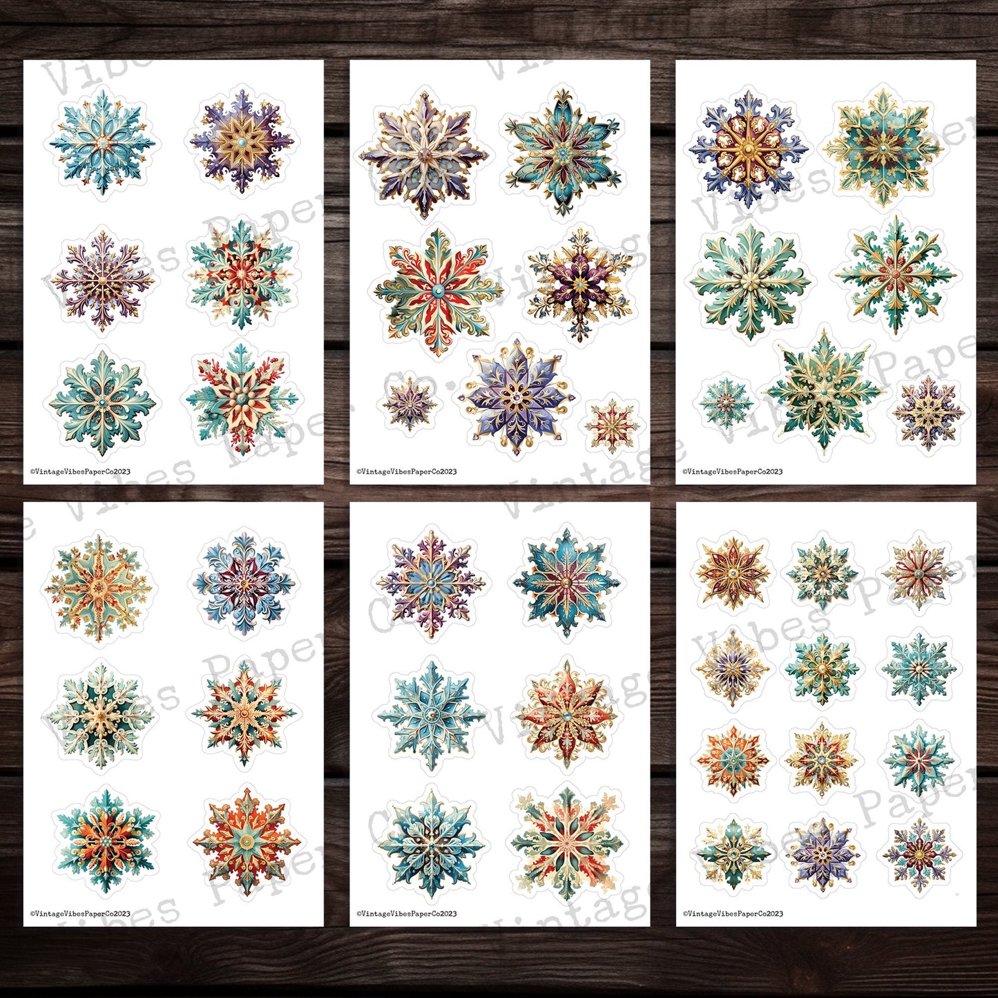 Junk Journal fussy cut ephemera Vintage Christmas snowflakes, digital vintage ephemera for junk journals, printable embellishment