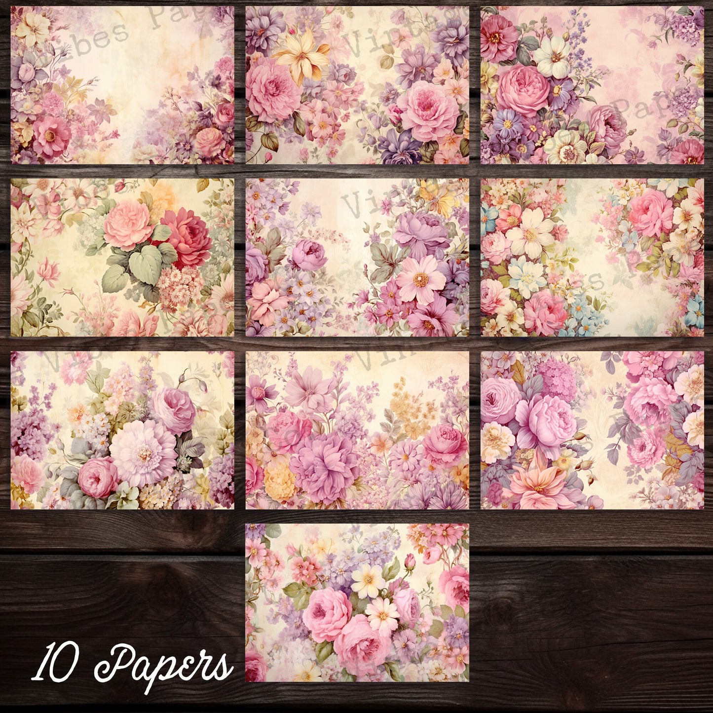 Junk journal digital paper pack spring florals pink, vintage collage sheet hint of pink flowers, printable papers for junk journal