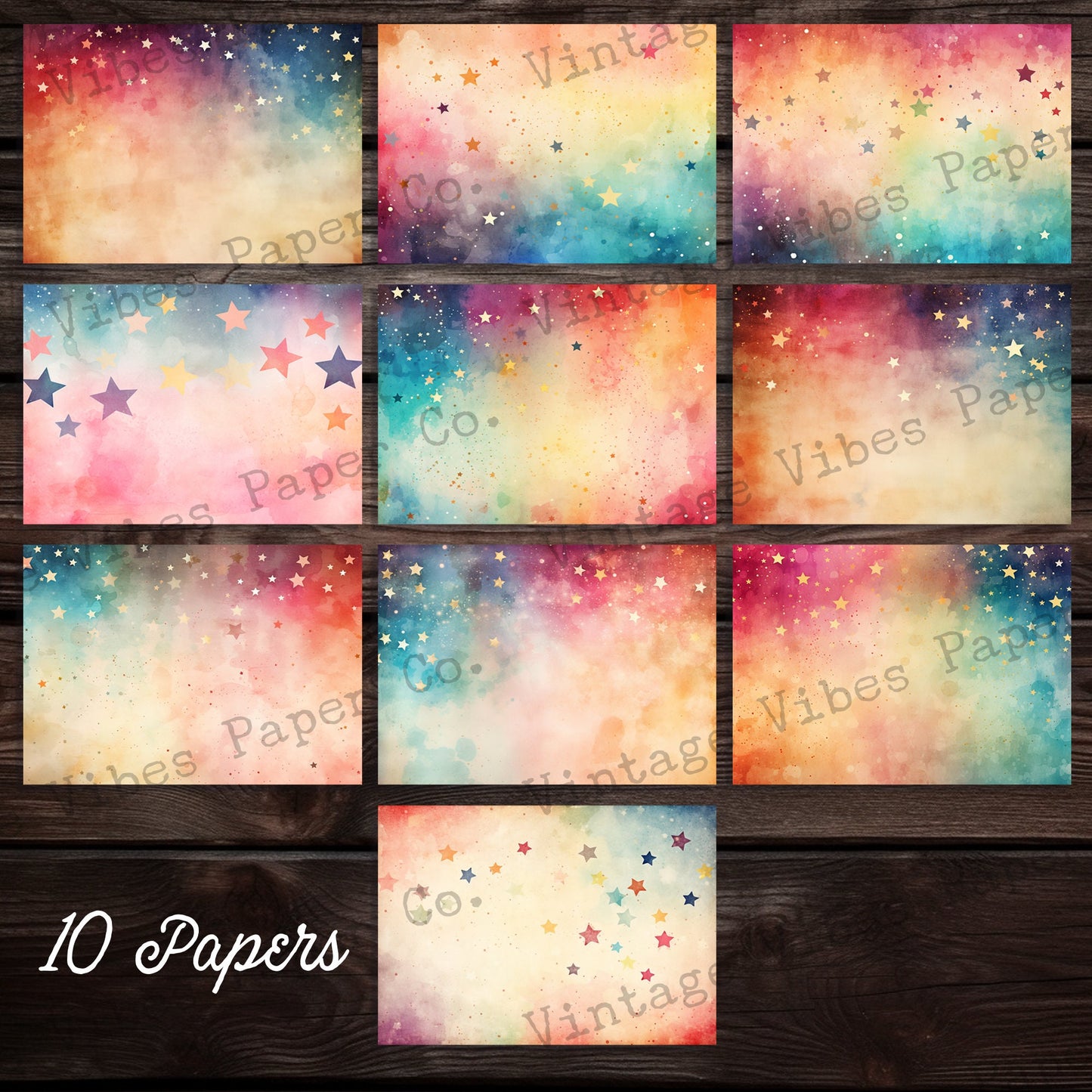 Junk journal watercolour printable papers, digital paper pack, cosmic galaxy star, instant download, space journal celestial sky grunge star