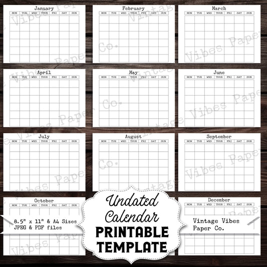 Junk journal printable Journal undated calendar templates