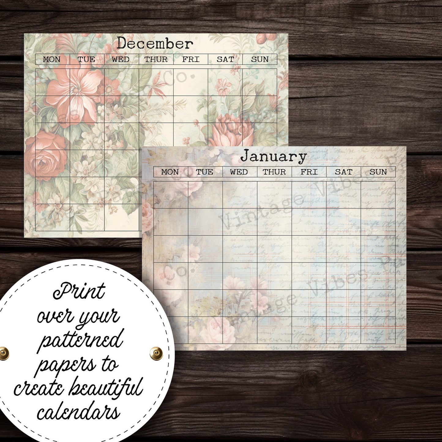 Junk journal printable Journal undated calendar templates