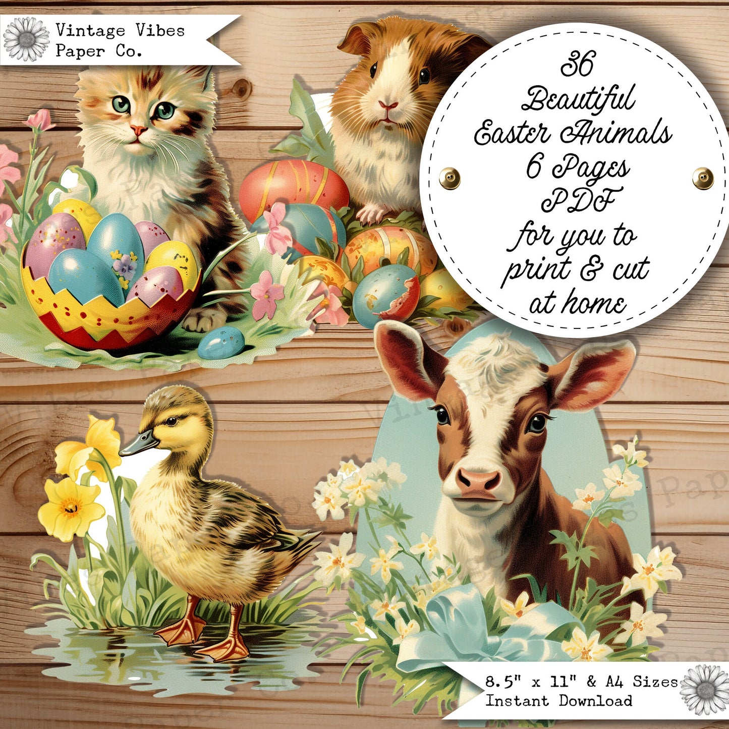 Junk Journal ephemera vintage Easter animals, baby cute animal farm style junk journal ephemera, digital junk journal, vintage fussy cuts