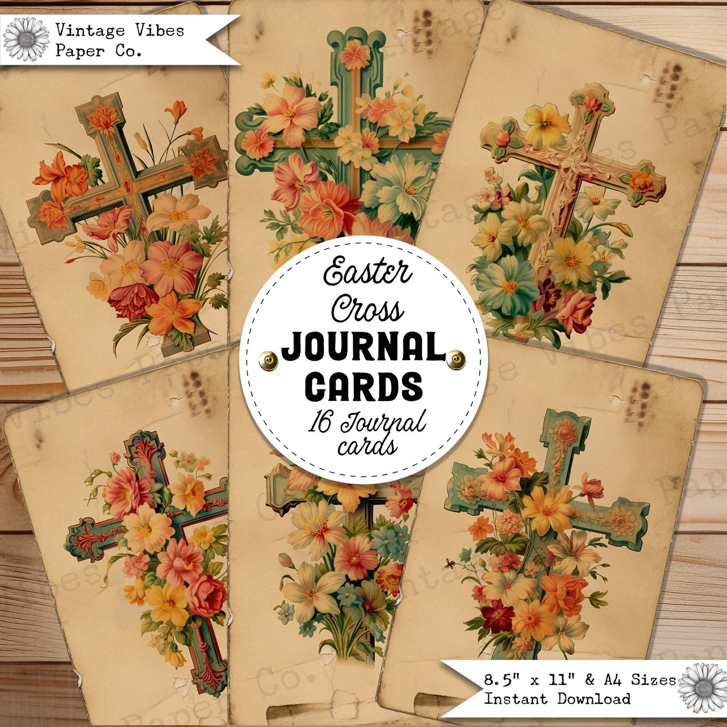 Vintage Easter Cross junk journal cards, printable Christian faith junk journal printable ephemera, vintage style junk journal card ephemera