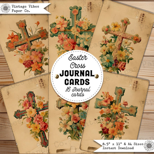 Vintage Easter Cross junk journal cards, printable Christian faith junk journal printable ephemera, vintage style junk journal card ephemera