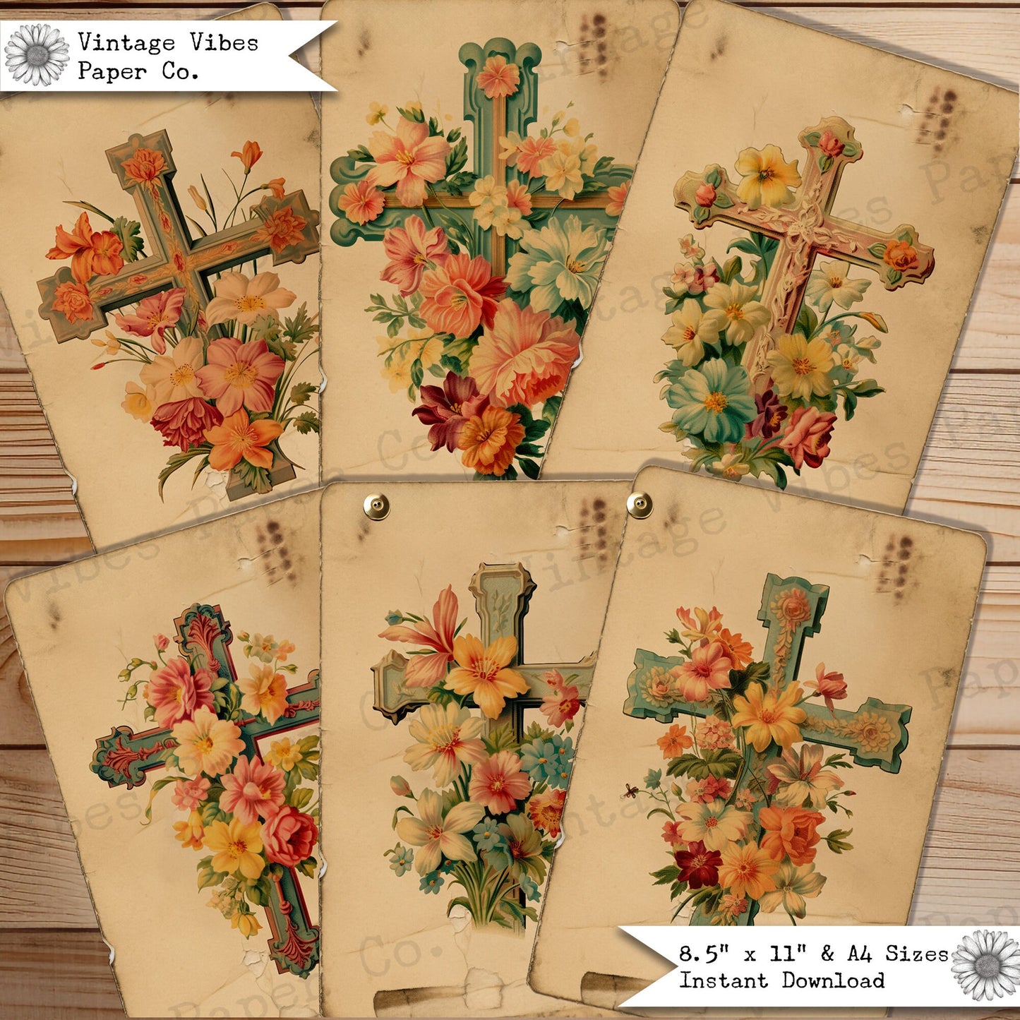 Vintage Easter Cross junk journal cards, printable Christian faith junk journal printable ephemera, vintage style junk journal card ephemera