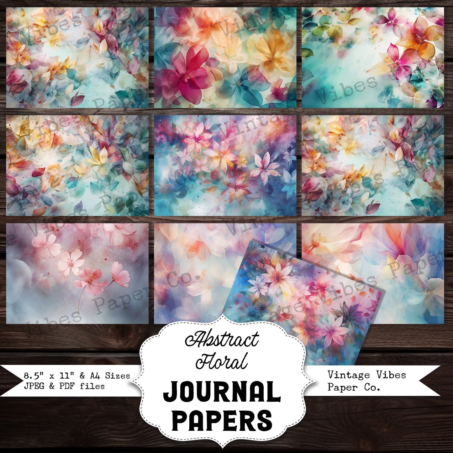 Abstract Floral Junk journal background papers, instant download printable scrapbook papers, soft floral digital collage papers