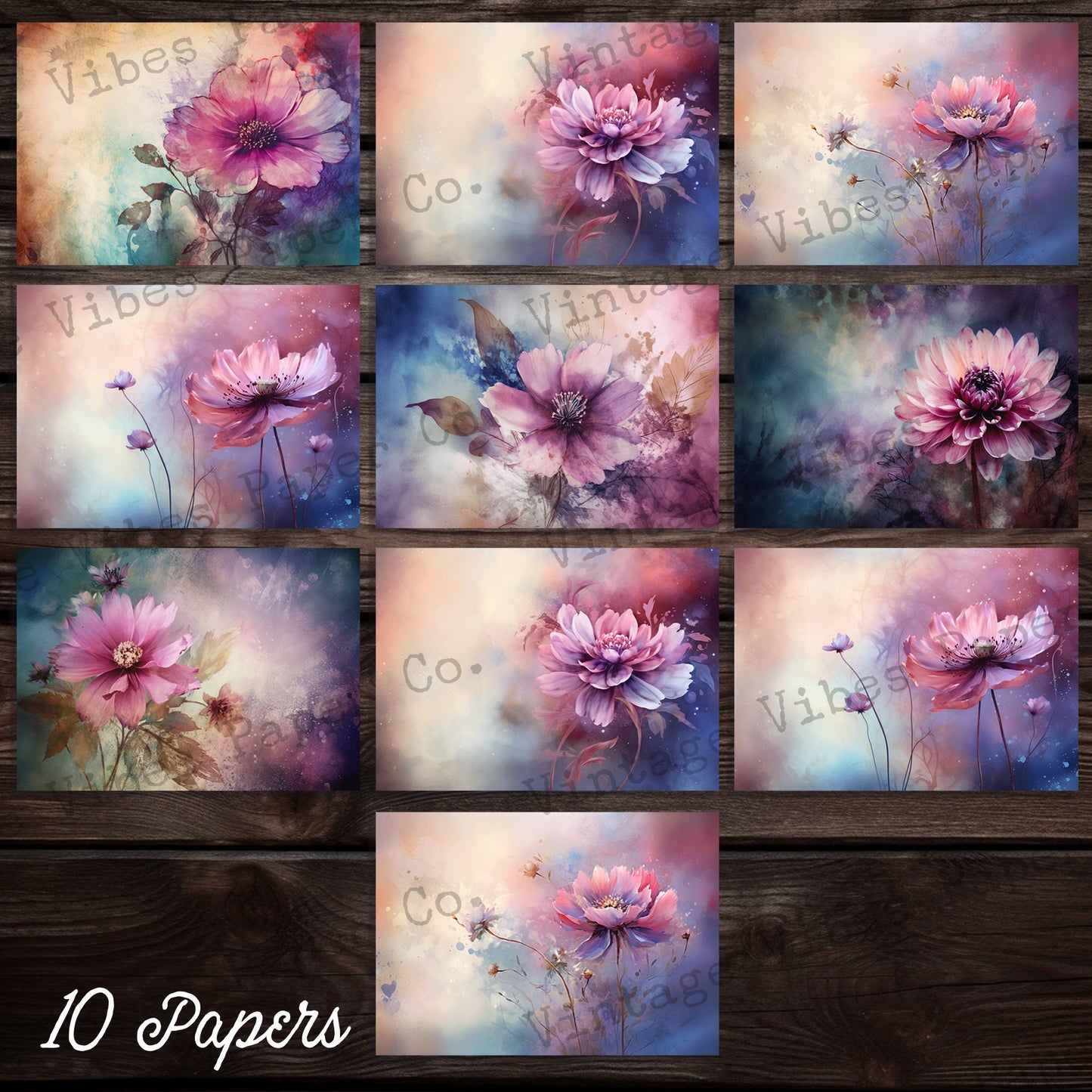 Focal flowers Junk journal digital background papers, instant download vintage floral collage background sheets for scrapbooking & journals