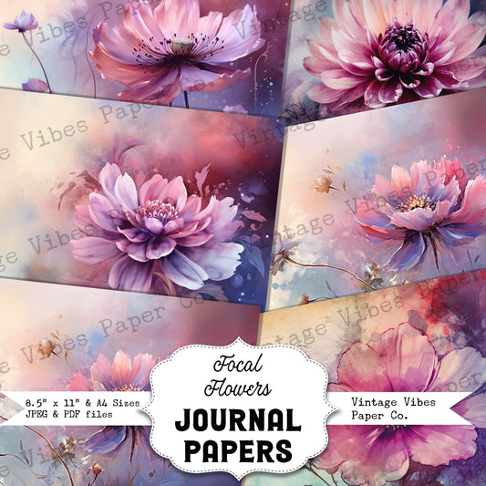 Focal flowers Junk journal digital background papers, instant download vintage floral collage background sheets for scrapbooking & journals