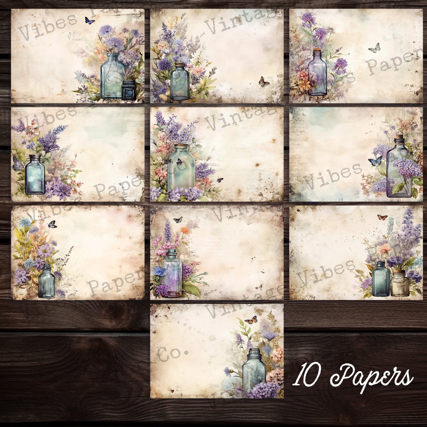 Floral Wildflower potion bottle Junk journal background papers, digital printable paper for Spring collage Scrapbooking & card making