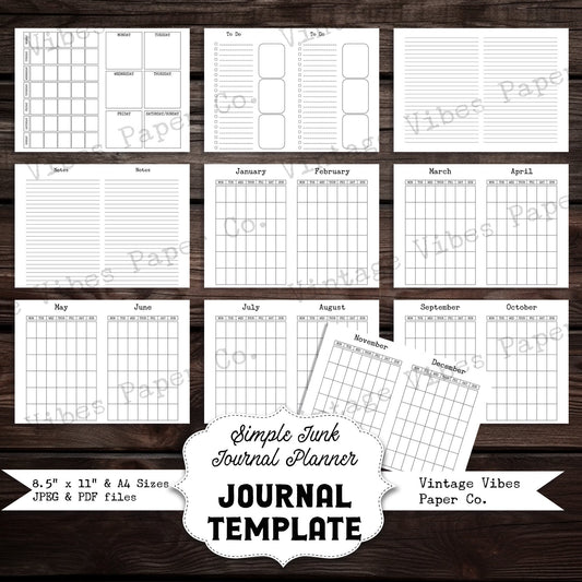 Junk journal printable Journal planner insert templates