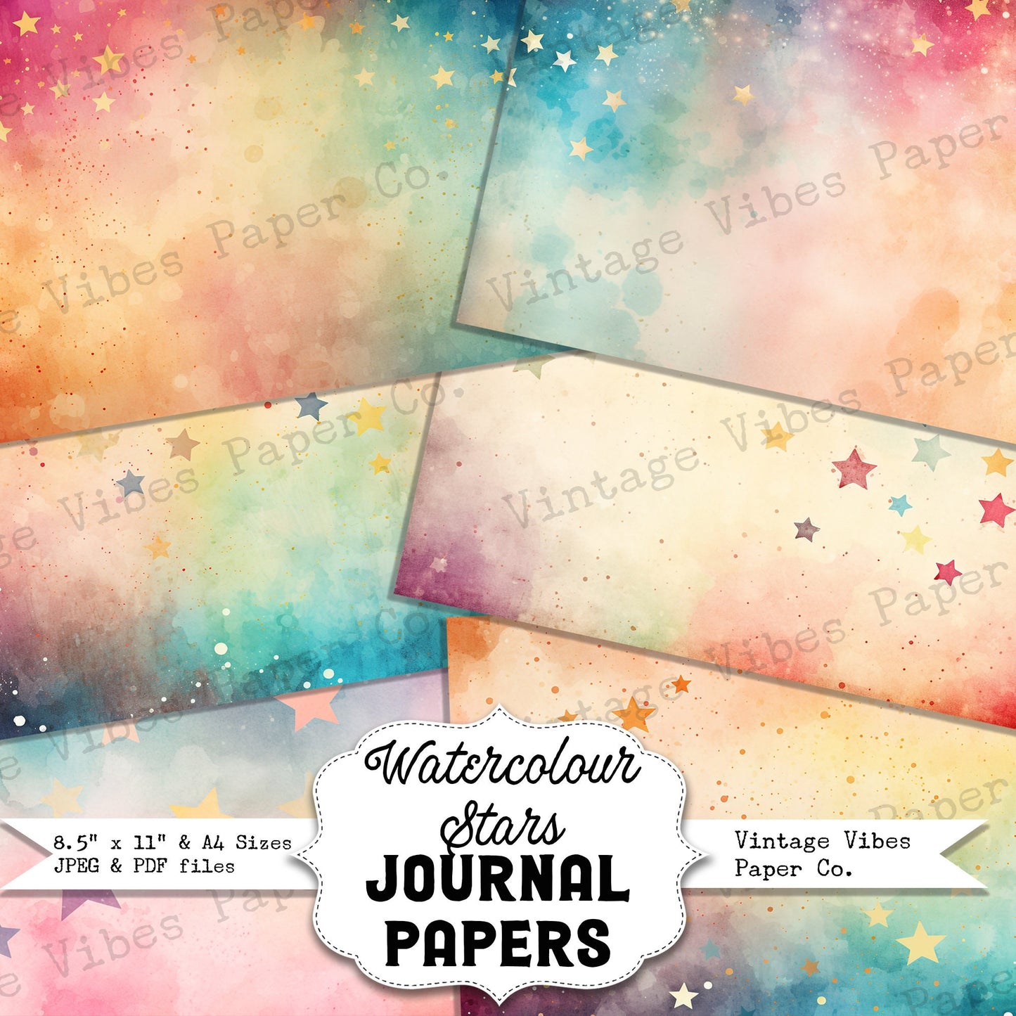 Junk journal watercolour printable papers, digital paper pack, cosmic galaxy star, instant download, space journal celestial sky grunge star