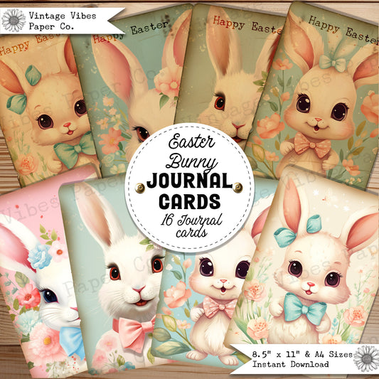 Junk journal ephemera Easter Bunny Journal cards, printable journal ephemera, journal card inserts, vintage Spring Rabbit digital download