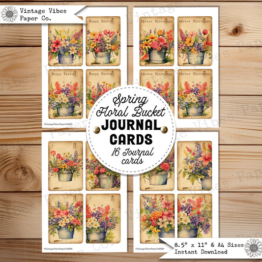 Junk journal ephemera Easter Spring Floral bucket Journal cards, printable journal ephemera, journal card inserts, vintage digital download