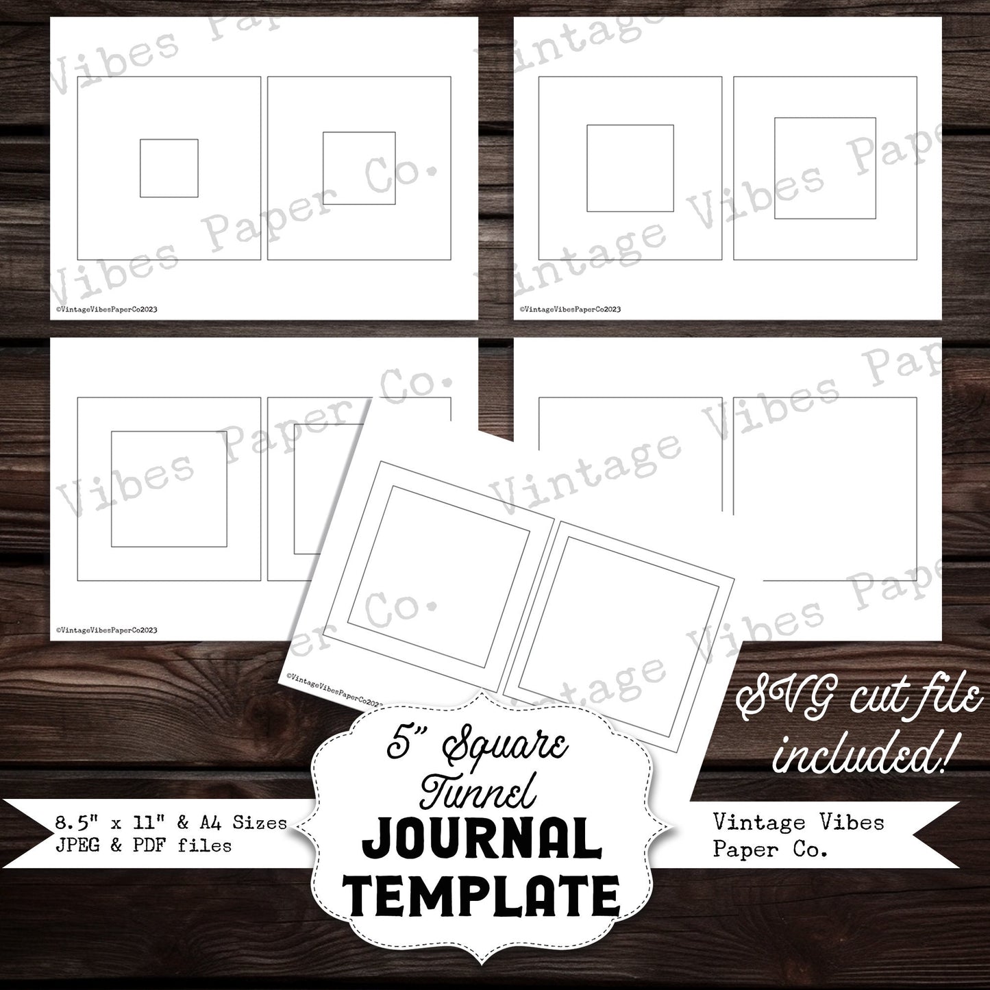 Junk journal printable Journal 5" square tunnel cover apertures templates