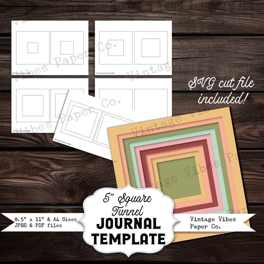 Junk journal printable Journal 5" square tunnel cover apertures templates