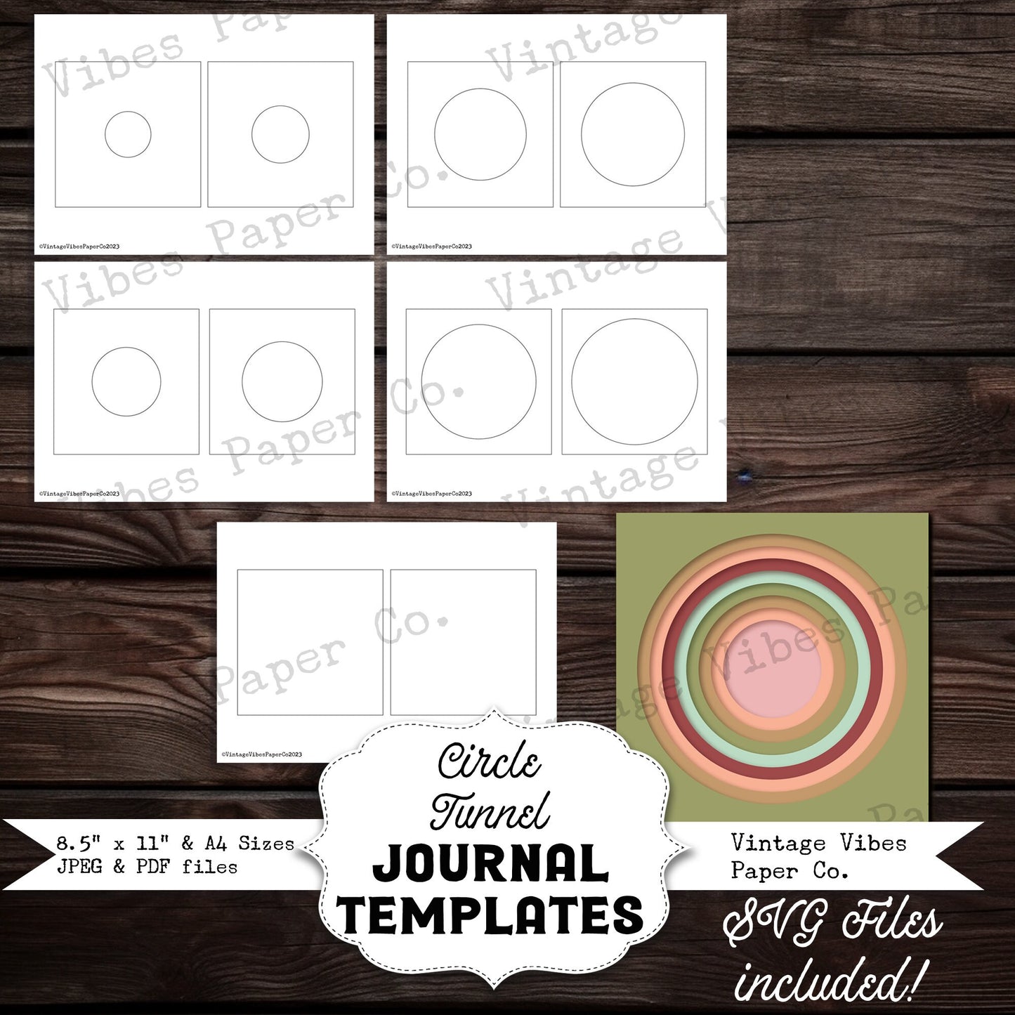 Junk journal printable Journal 5" circle tunnel cover apertures templates