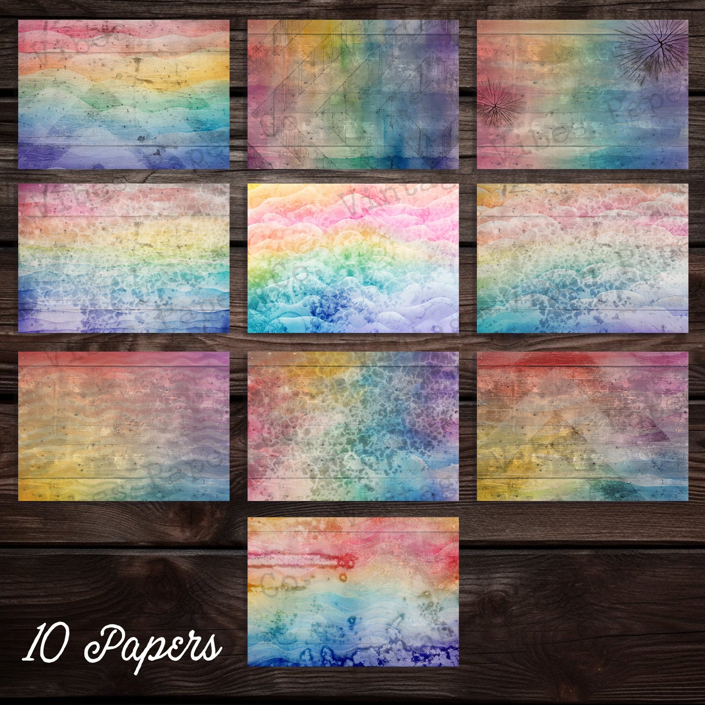 Junk journal grunge Rainbow digital paper pack, watercolour Rainbow watercolour print instant download, grungy textured background papers