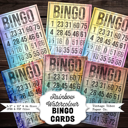 Junk journal ephemera Watercolour grunge bingo cards, printable journal ephemera, journal card inserts, vintage grunge digital download