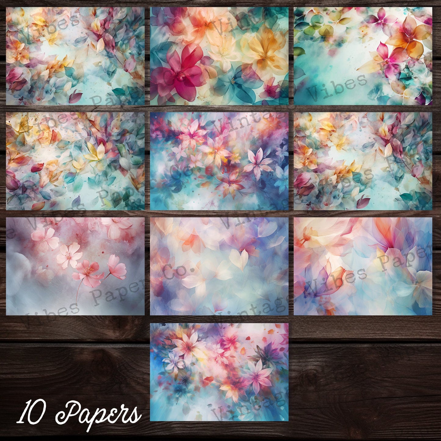 Abstract Floral Junk journal background papers, instant download printable scrapbook papers, soft floral digital collage papers