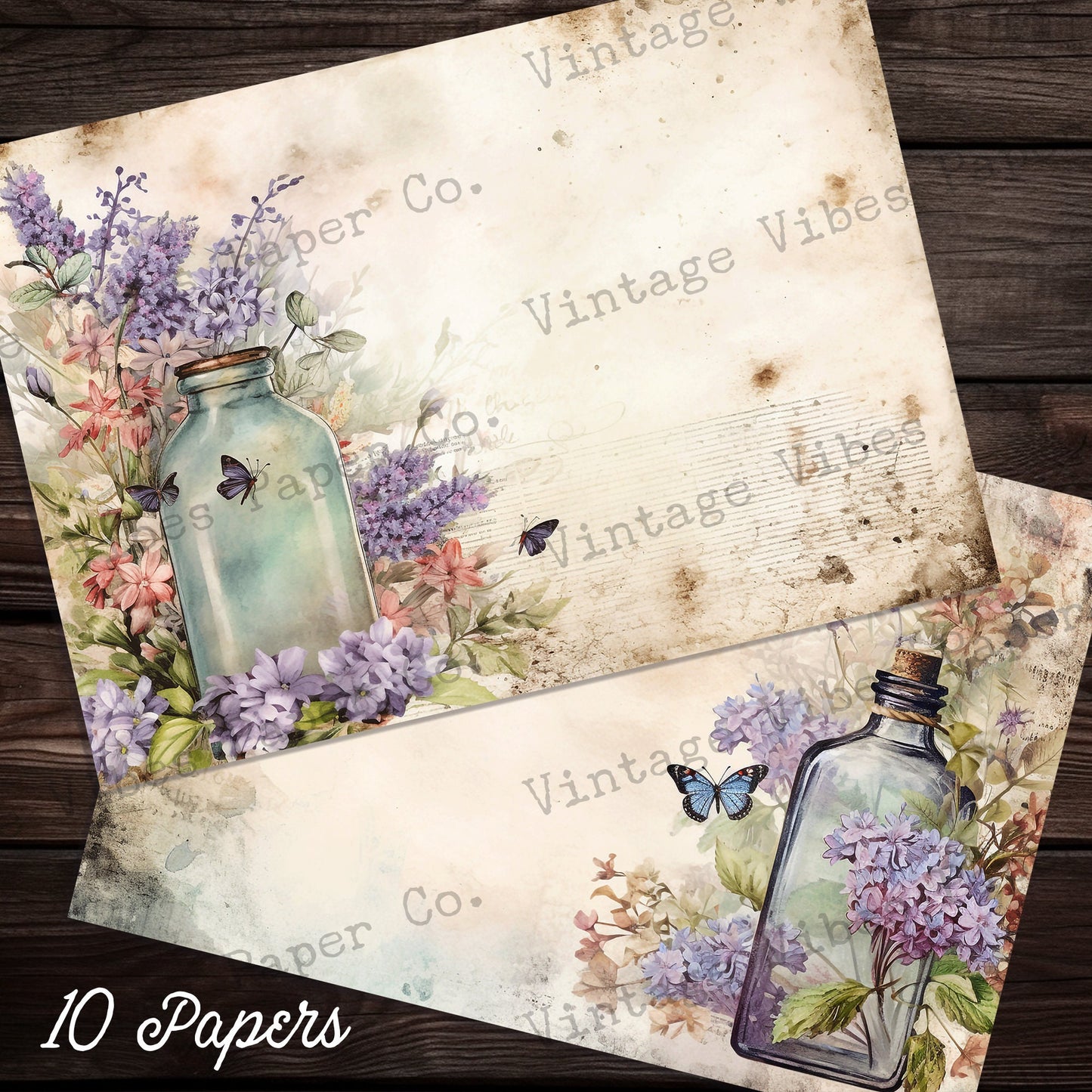 Floral Wildflower potion bottle Junk journal background papers, digital printable paper for Spring collage Scrapbooking & card making