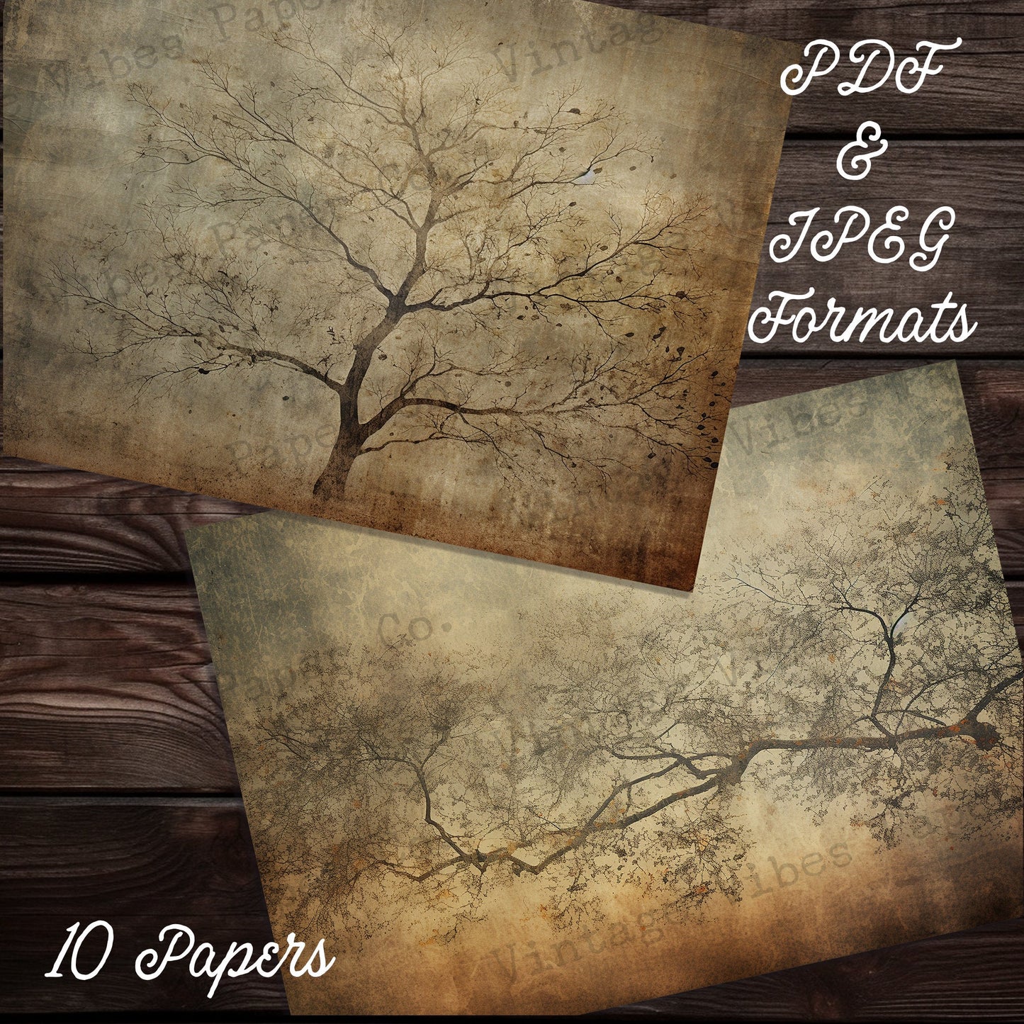 Junk journal grunge trees 2 background papers, instant download printable junk journal collage papers, mystical gothic trees