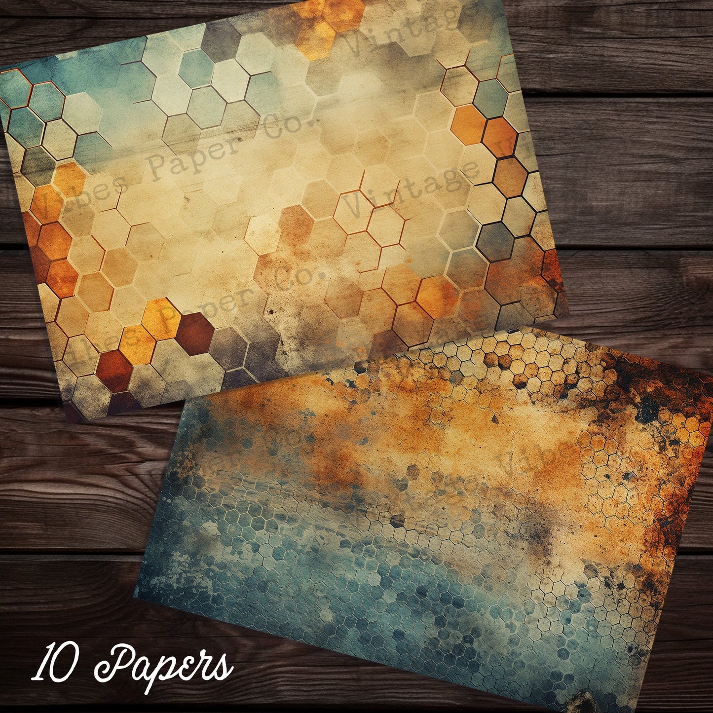 honeycomb Grunge Junk journal digital papers, hexagon textured bee themed background papers for scrapbooking, card making, collage & more