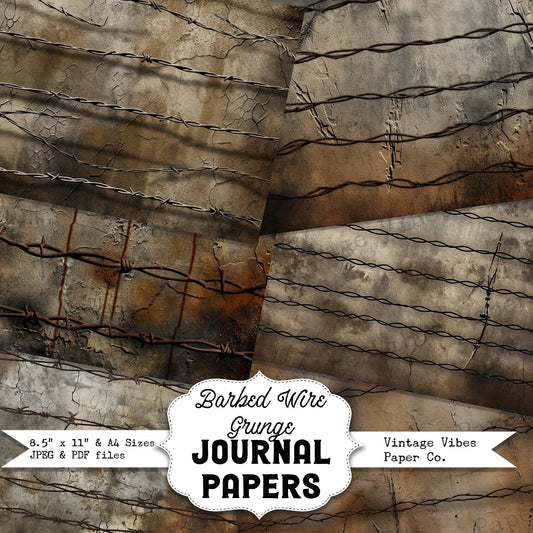 Industrial grunge Barbed Wire junk journal papers, digital download printable grungy papers for scrapbooking, collage & junk journaling