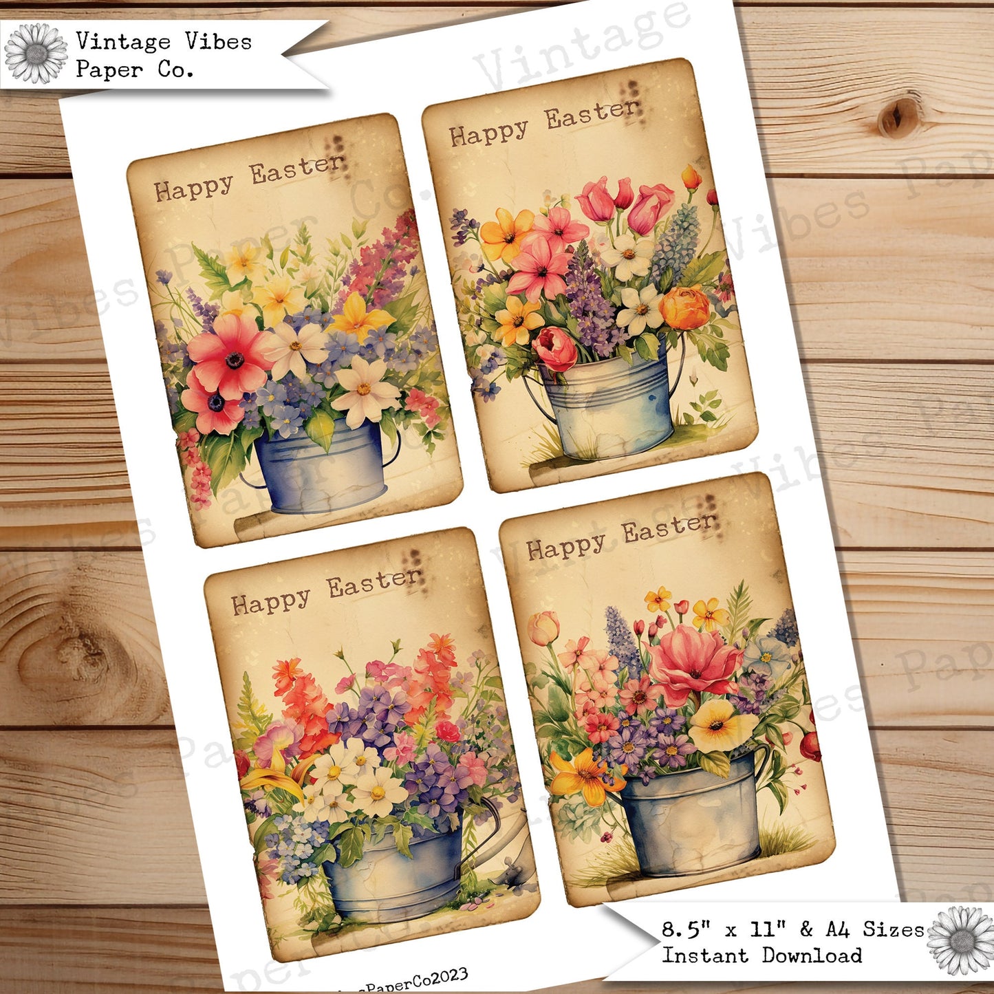 Junk journal ephemera Easter Spring Floral bucket Journal cards, printable journal ephemera, journal card inserts, vintage digital download